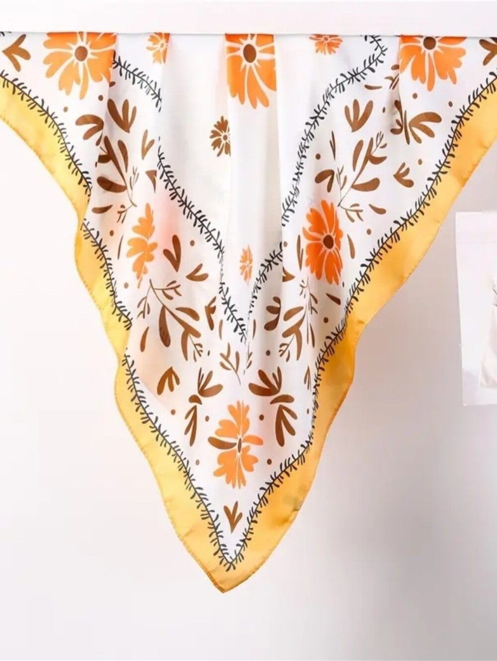 Floral Yellow Edge Satin Scarf - Women's Accessory